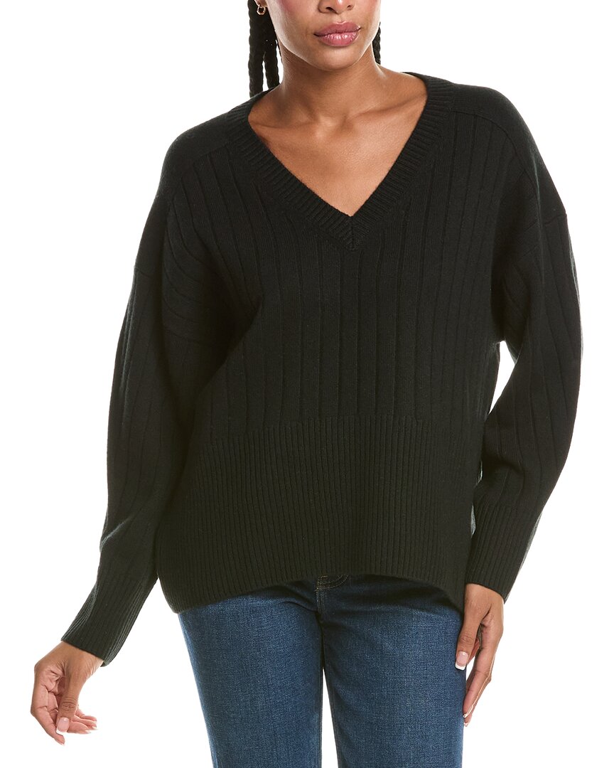 N.PEAL N.Peal Wide Rib V-Neck 100% Cashmere Sweater