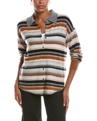 InCashmere Incashmere Button Multi Stripe Cashmere Sweater