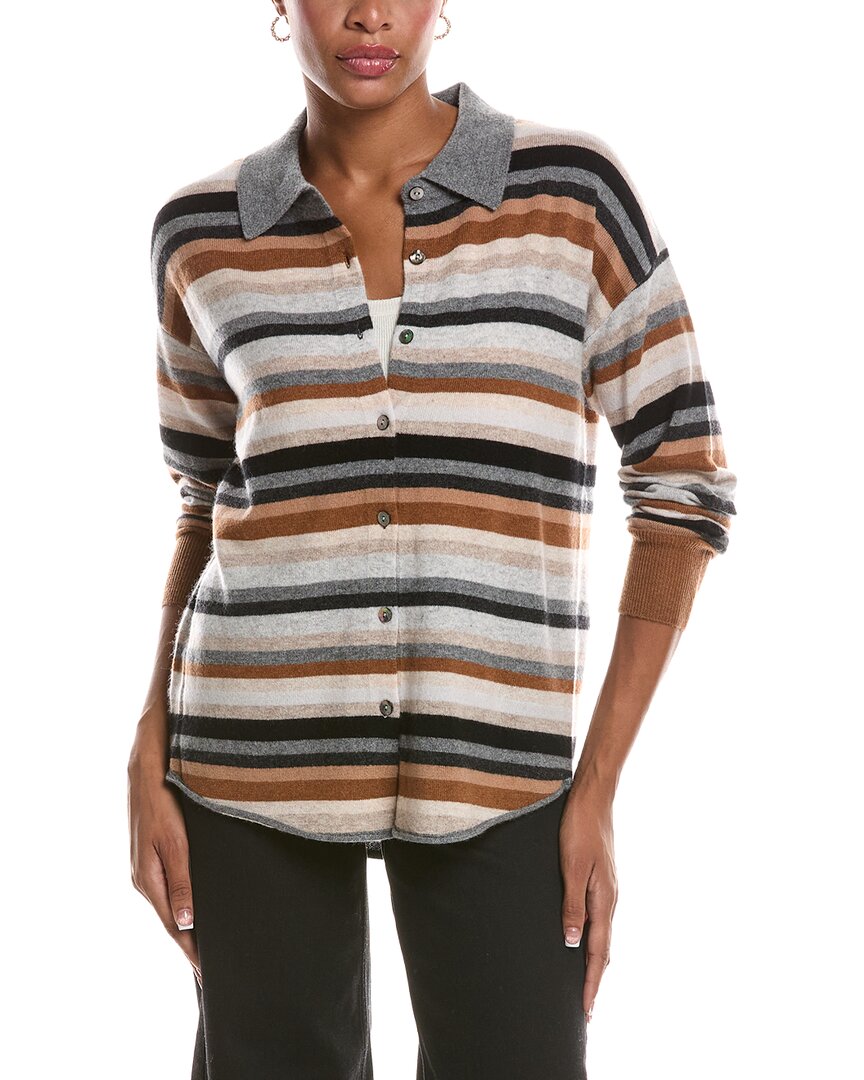 InCashmere Incashmere Button Multi Stripe Cashmere Sweater