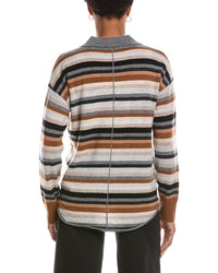 InCashmere Incashmere Button Multi Stripe Cashmere Sweater