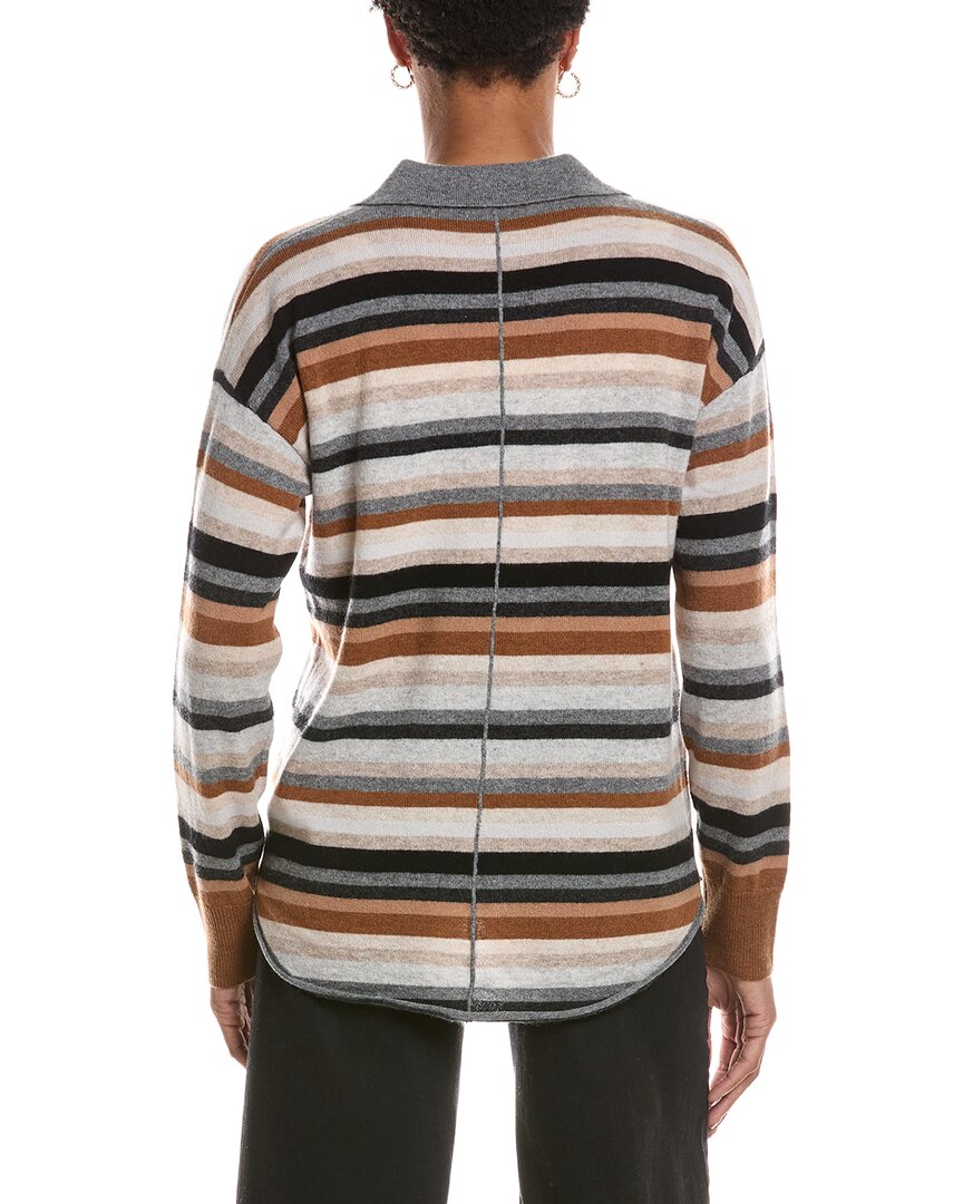 InCashmere Incashmere Button Multi Stripe Cashmere Sweater
