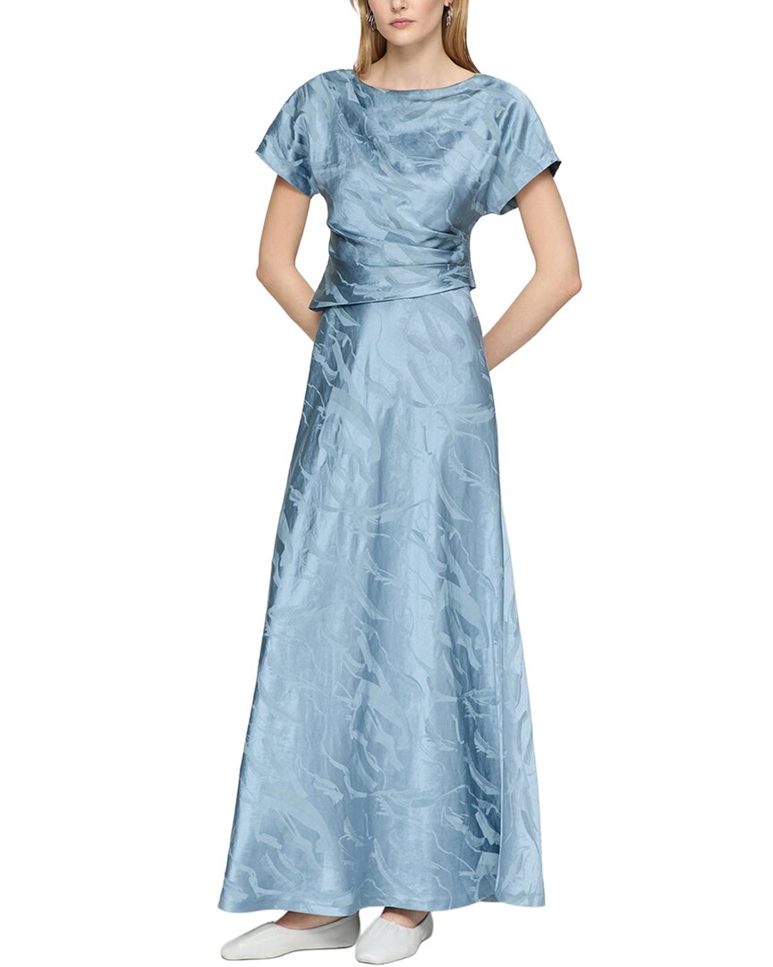 Lafayette 148 New York Bateau Neck Drape Front Linen-Blend Gown