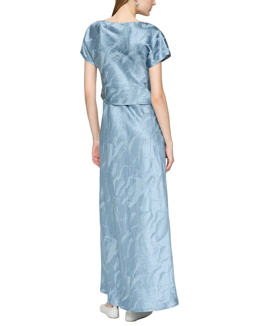 Lafayette 148 New York Bateau Neck Drape Front Linen-Blend Gown