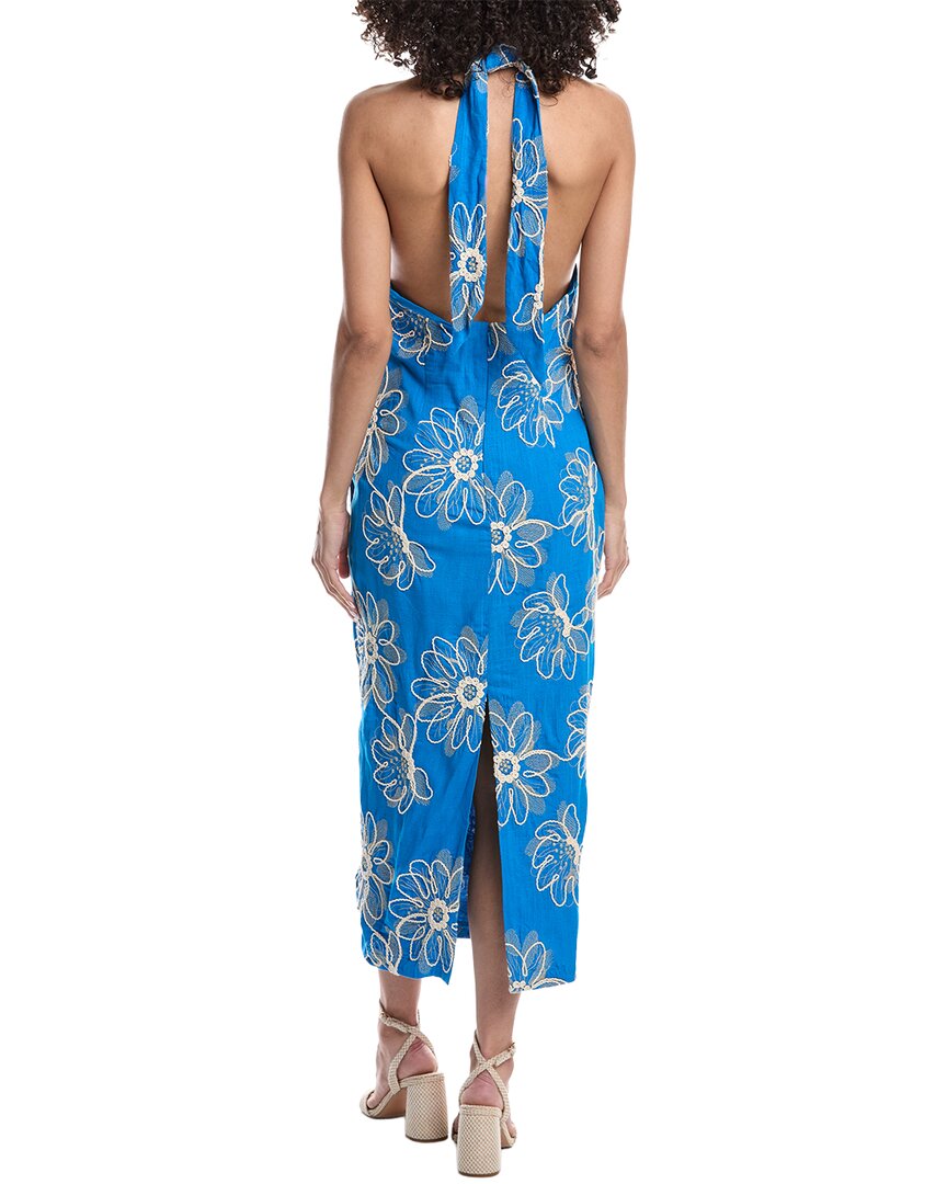 Ramy Brook Aiden Embroidered Halter Midi Dress in Blue Fleur