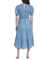Sail To Sable Puff Sleeve Smocked Midi Dress