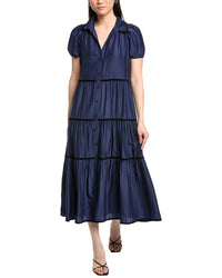 Sail To Sable Button Front Silk-Blend Maxi Shirt Dress