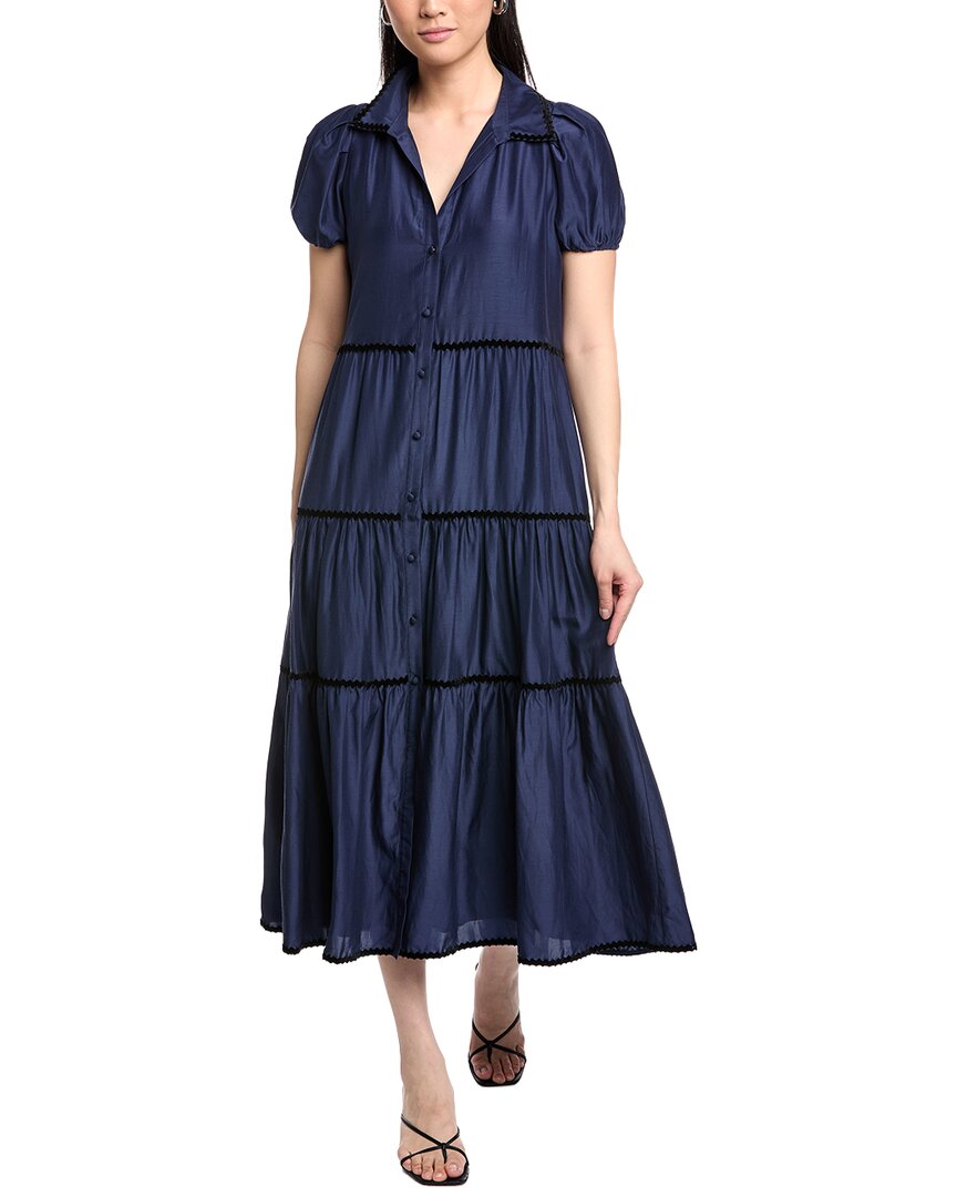 Sail To Sable Button Front Silk-Blend Maxi Shirt Dress
