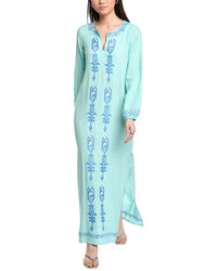 Sail To Sable Embroidered Linen-Blend Caftan