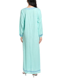 Sail To Sable Embroidered Linen-Blend Caftan