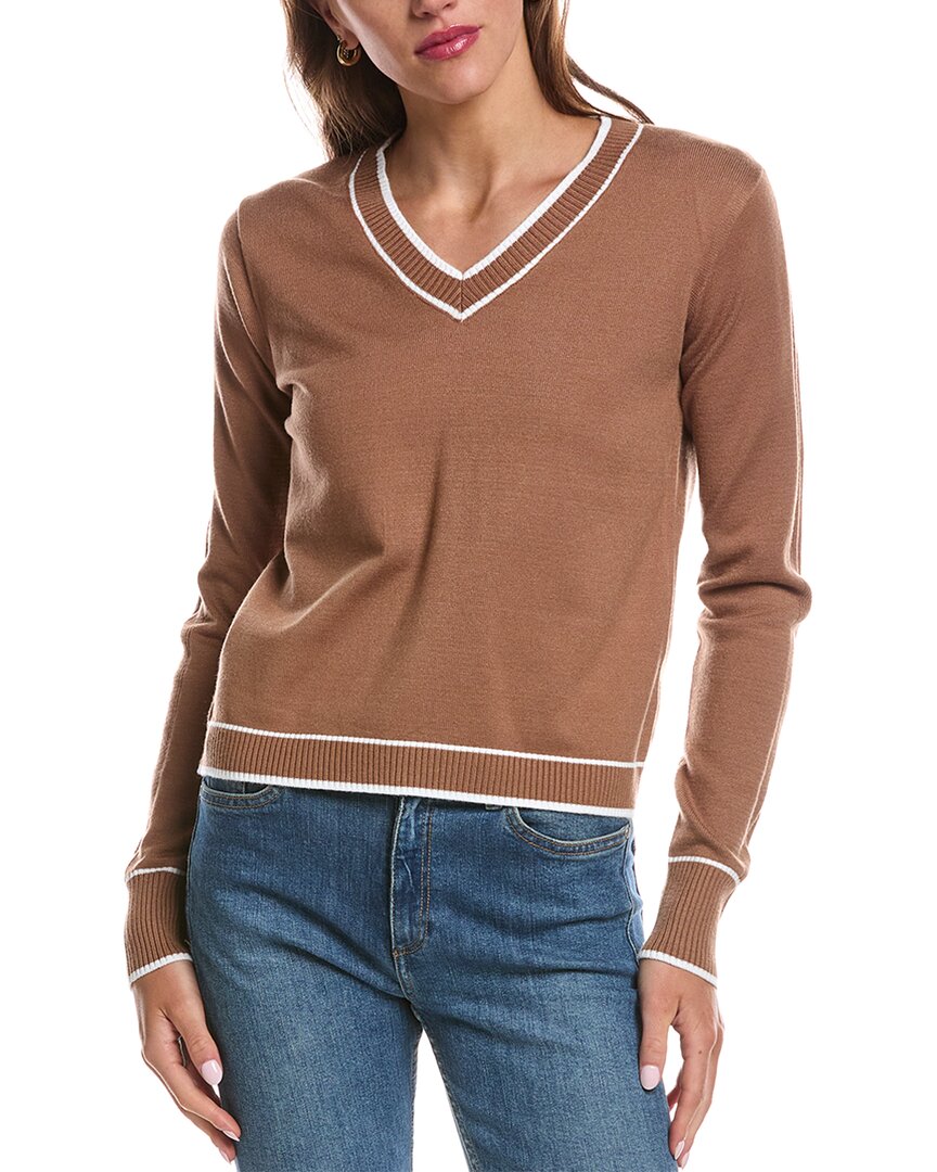 Theo and Spence Theo And Spence Stipe Trim V-Neck Sweater