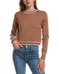 Theo and Spence Theo And Spence Stripe Trim Cropped Crewneck Sweater