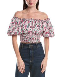 Afrm Mandy Off-The-Shoulder Smocking Woven Top