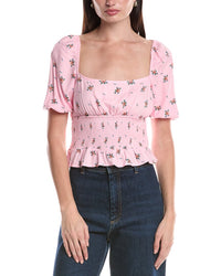 Afrm Haley Smocking Waist Puff Sleeve Top