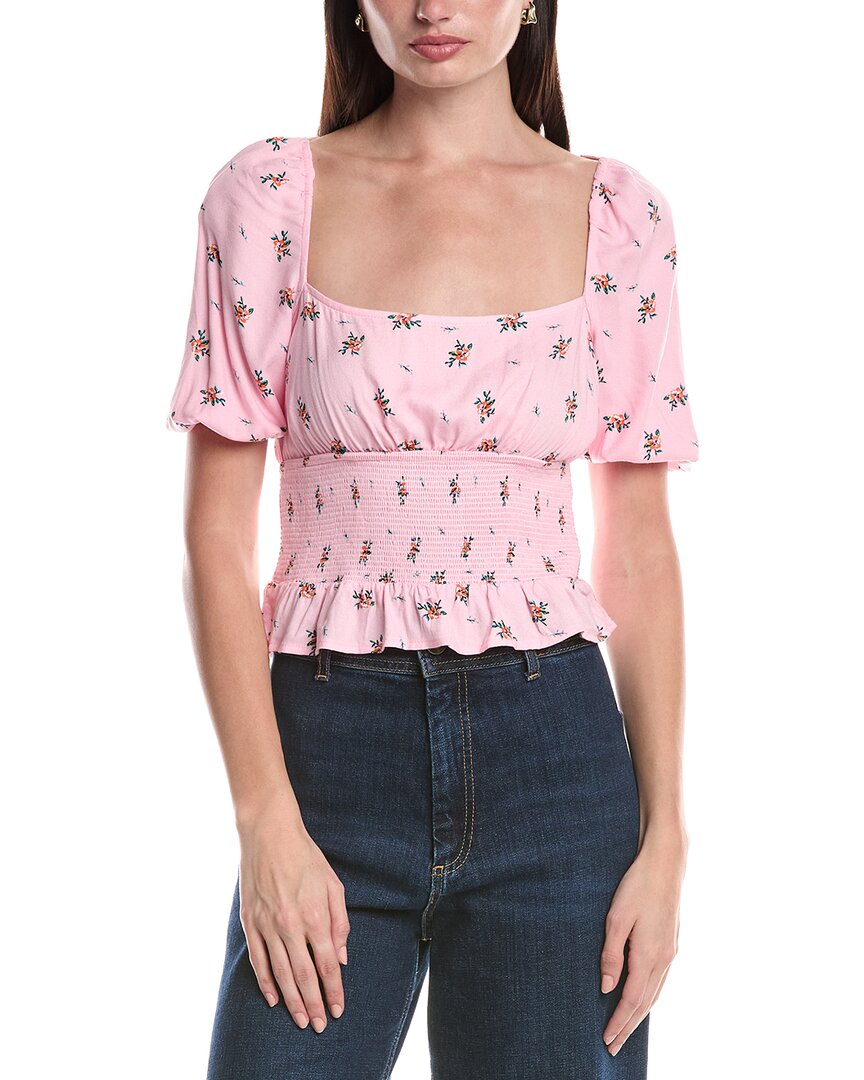 Afrm Haley Smocking Waist Puff Sleeve Top