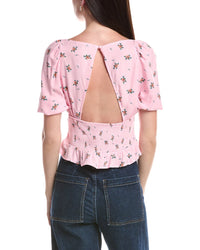 Afrm Haley Smocking Waist Puff Sleeve Top