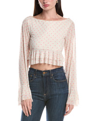 Afrm Inaya Ruffle Sleeve Crop Top