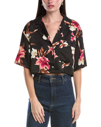 Afrm Santorini Crop Satin Shirt