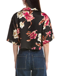 Afrm Santorini Crop Satin Shirt