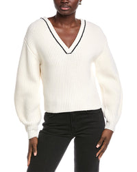 Rebecca Taylor Novelty Wool Victorian Sleeve V-Neck Sweater