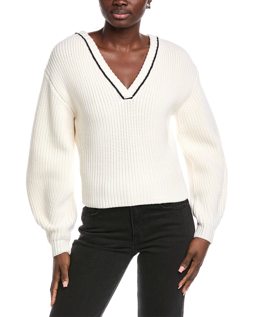 Rebecca Taylor Novelty Wool Victorian Sleeve V-Neck Sweater