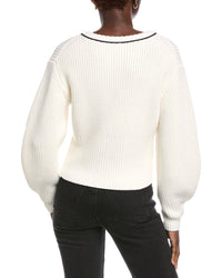 Rebecca Taylor Novelty Wool Victorian Sleeve V-Neck Sweater