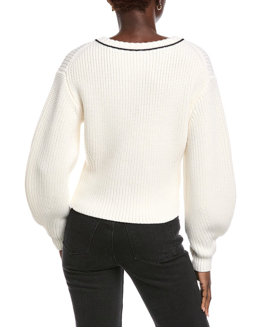 Rebecca Taylor Novelty Wool Victorian Sleeve V-Neck Sweater