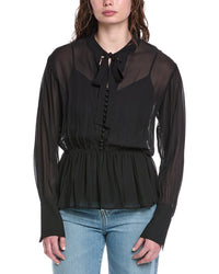 Rebecca Taylor Covered Button Tie-Front Blouse
