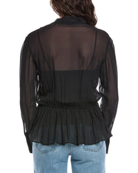 Rebecca Taylor Covered Button Tie-Front Blouse