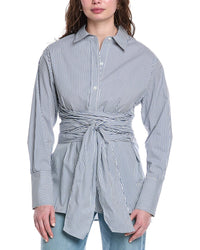 Rebecca Taylor Stripe Poplin Wrap Blouse