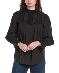 Rebecca Taylor Applique Lace Poplin Top