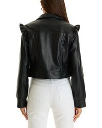 The Noli Shop Chantal Ruffle Sleeve Leather Jacket