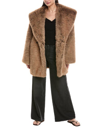Weworewhat Shawl Collar Faux Fur Coat