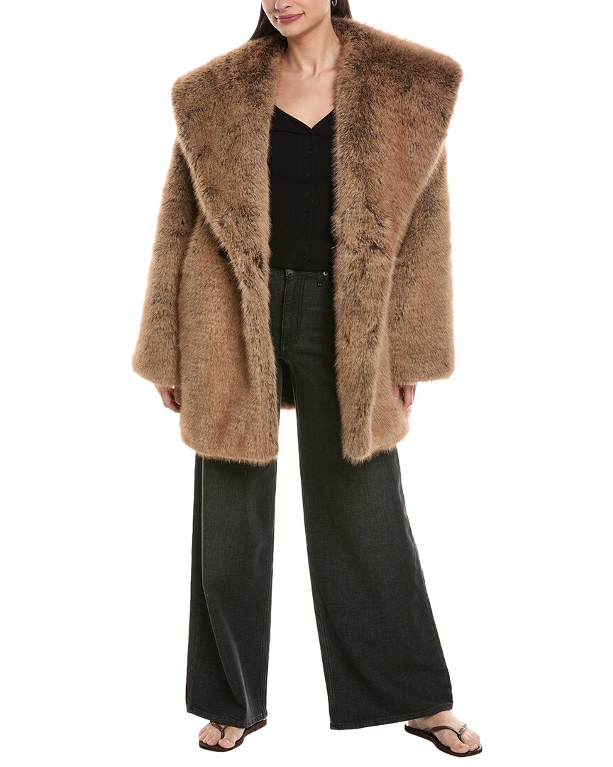 Weworewhat Shawl Collar Faux Fur Coat