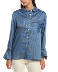 Derek Lam 10 Crosby Lorina Boarder Stripe Satin Twill Shirt With Piping