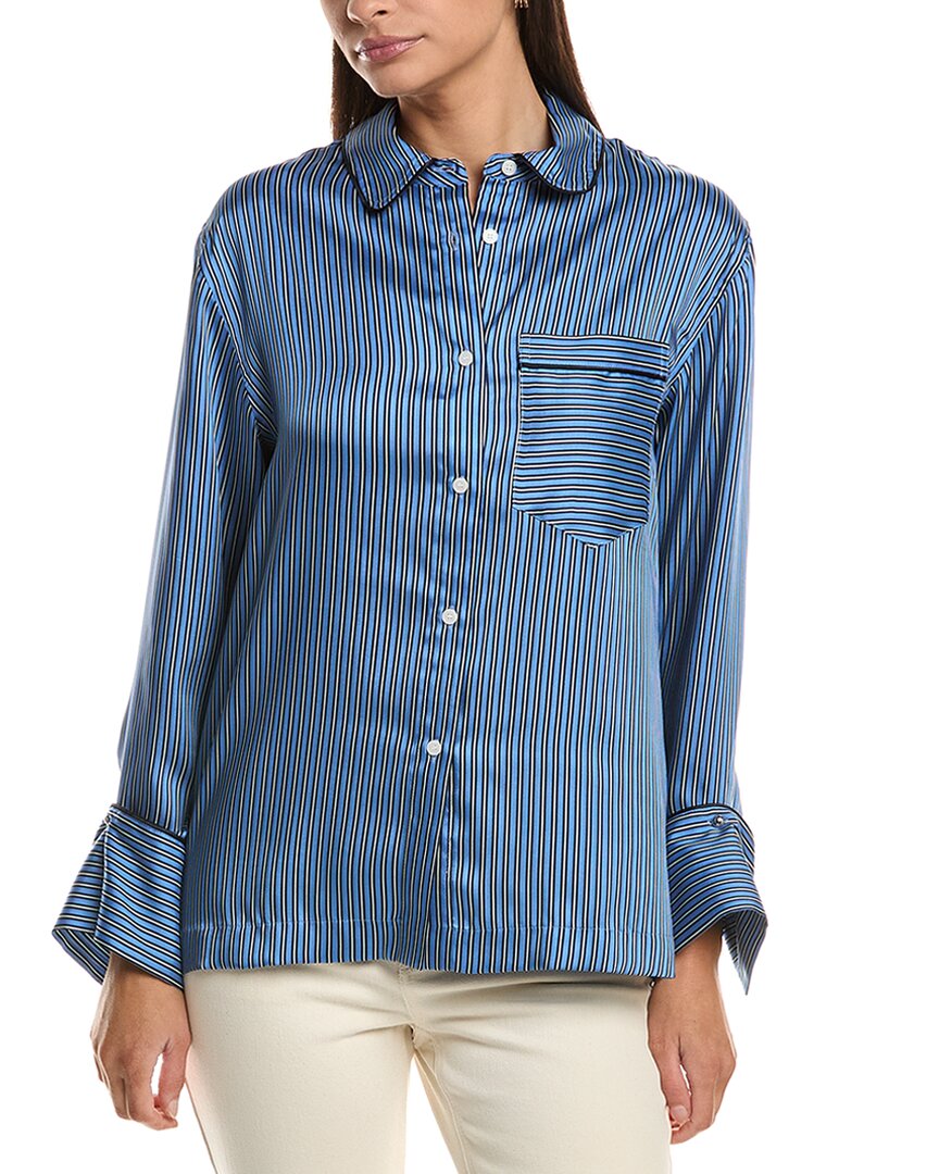 Derek Lam 10 Crosby Lorina Boarder Stripe Satin Twill Shirt With Piping
