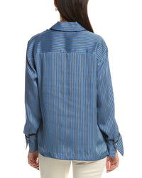 Derek Lam 10 Crosby Lorina Boarder Stripe Satin Twill Shirt With Piping