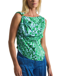 Derek Lam 10 Crosby Ariel Tile Print Asymmetric Top W/ Embellishment