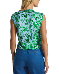 Derek Lam 10 Crosby Ariel Tile Print Asymmetric Top W/ Embellishment