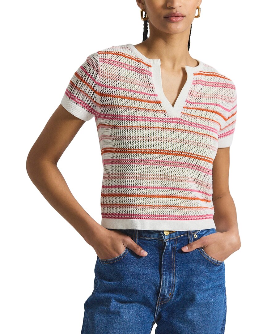 Derek Lam 10 Crosby Andy Corded Mesh Split Neck Short Sleeve Sweater