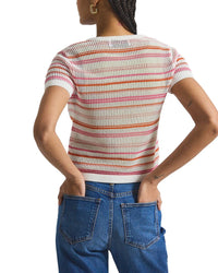 Derek Lam 10 Crosby Andy Corded Mesh Split Neck Short Sleeve Sweater