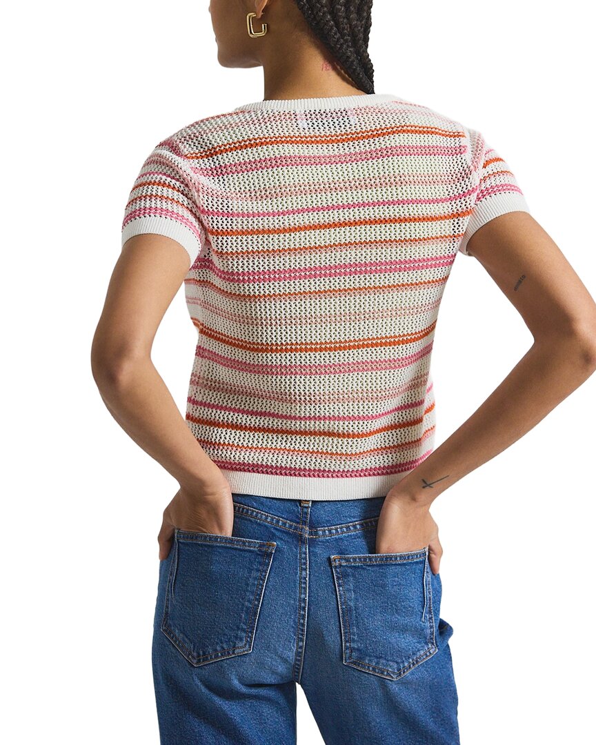 Derek Lam 10 Crosby Andy Corded Mesh Split Neck Short Sleeve Sweater