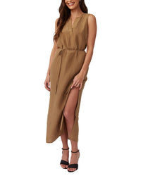 Bella Dahl Sleeveless Belted Linen-Blend Maxi Dress