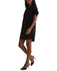 Bella Dahl Roll Sleeve Pocket Linen-Blend Shirtdress
