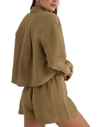 Bella Dahl Oversized Cropped Linen-Blend Shacket