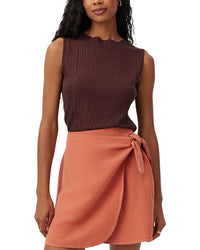Bella Dahl Textured Ribbed Mock Neck Linen-Blend Top