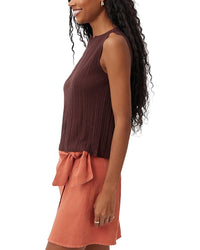 Bella Dahl Textured Ribbed Mock Neck Linen-Blend Top