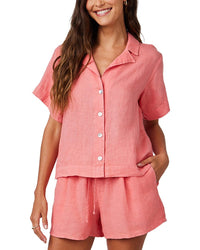 Bella Dahl Short Sleeve Flowy Button Down Linen Shirt
