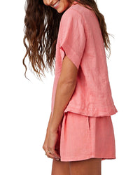 Bella Dahl Short Sleeve Flowy Button Down Linen Shirt