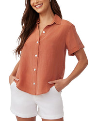 Bella Dahl Cuffed Short Sleeve Linen-Blend Shirt