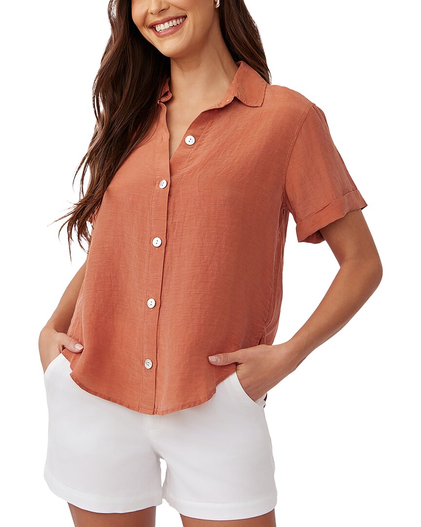 Bella Dahl Cuffed Short Sleeve Linen-Blend Shirt